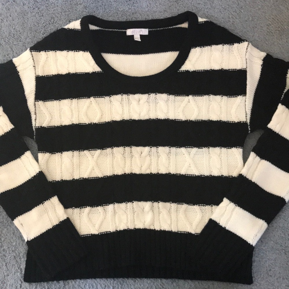 dELiA*s Knit Black & White Stripped Sweater